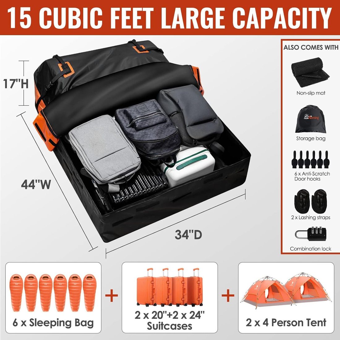 Asinking 840D Roof Bag, 15 Cu Ft — view 4