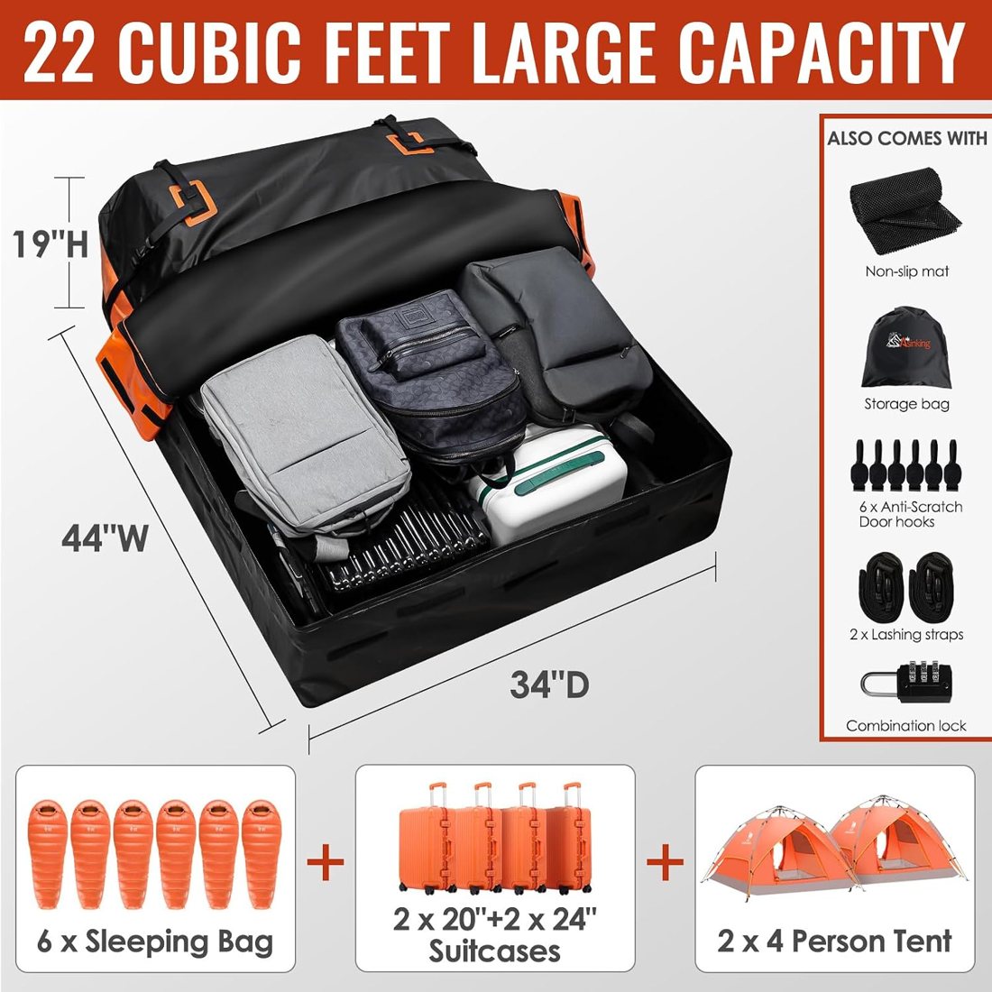 Asinking 840D Roof Bag, 22 Cu Ft — view 4
