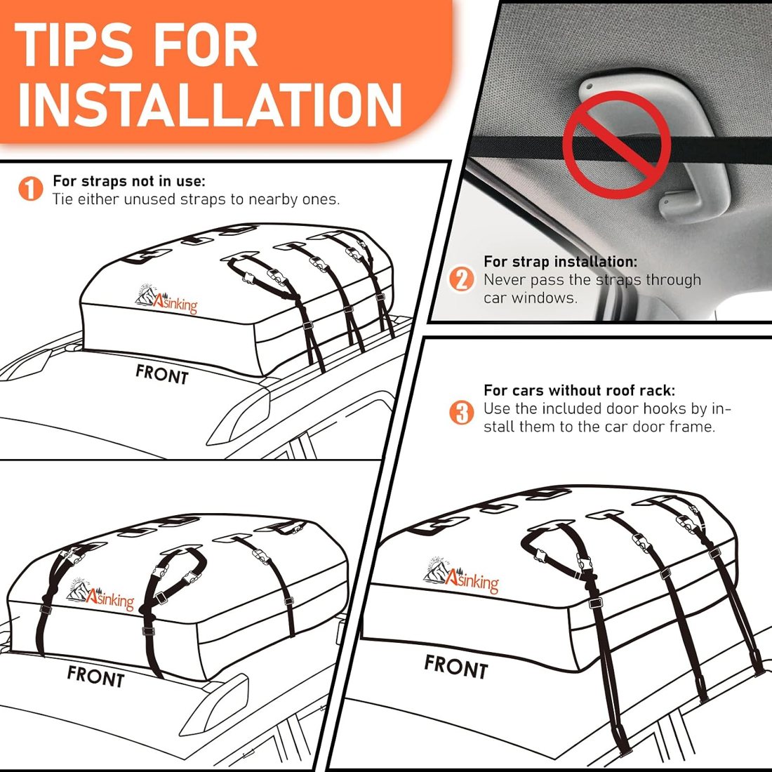 Asinking 900D Roof Bag, 21 Cu Ft, 10 Straps — view 7